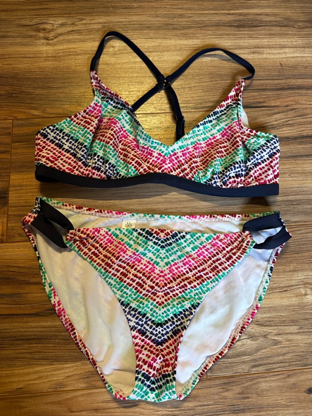 Athleta Multicolor Printed Bikini with Navy Trim